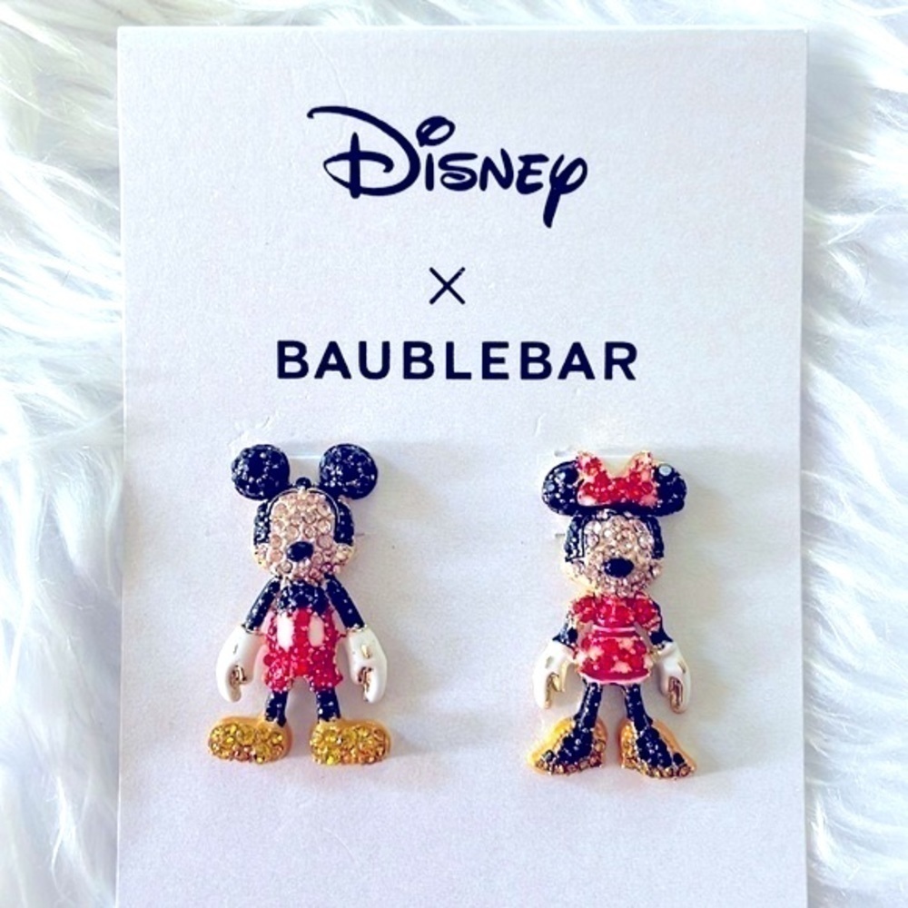 Brand New Disney X BaubleBar Mickey & Minnie Mouse Sparkly Mismatch Earrings